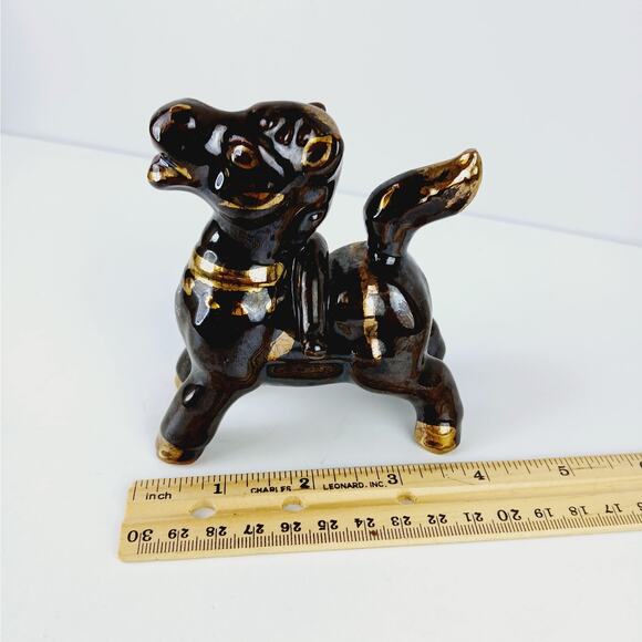 Redware VTG Brown Ceramic Donkey Figurine Gold Accents Shelf Styling MCM - Picture 7 of 9